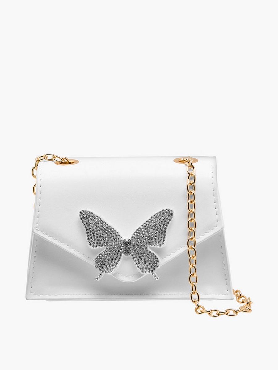 Butterfly Embellished Crossbody Bag with Chain Strap 