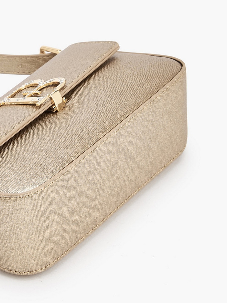 Embellished Logo Crossbody Bag with Adjustable Strap 
