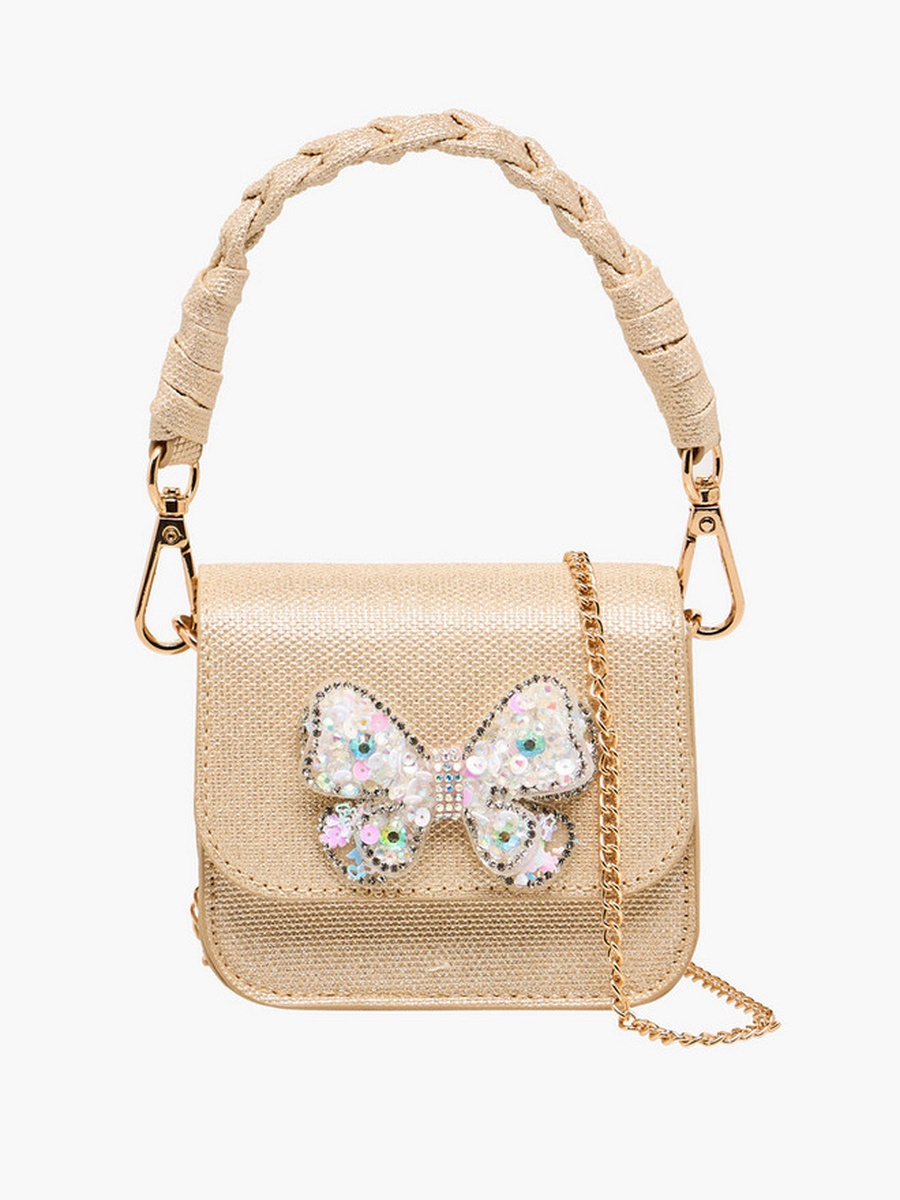 Embellished Butterfly Crossbody Bag with Chain Strap 