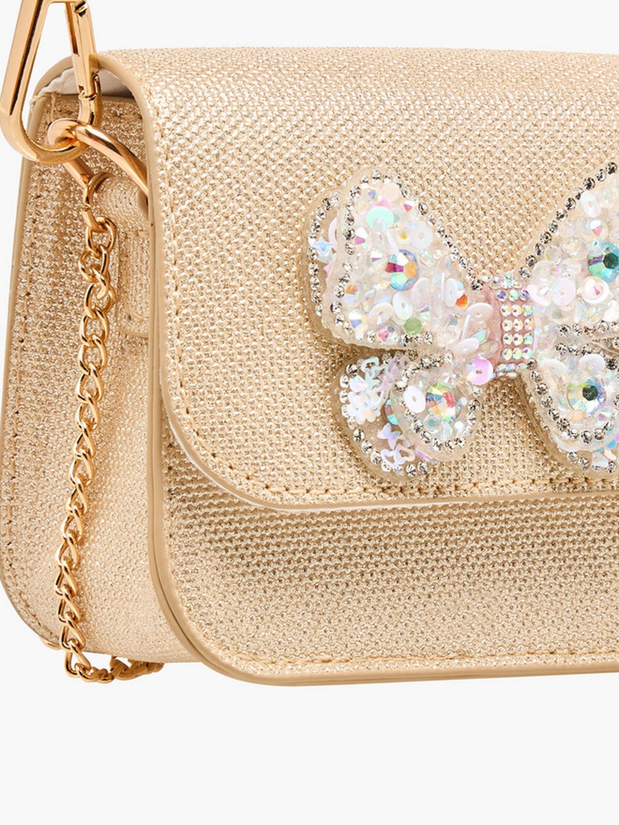 Embellished Butterfly Crossbody Bag with Chain Strap 
