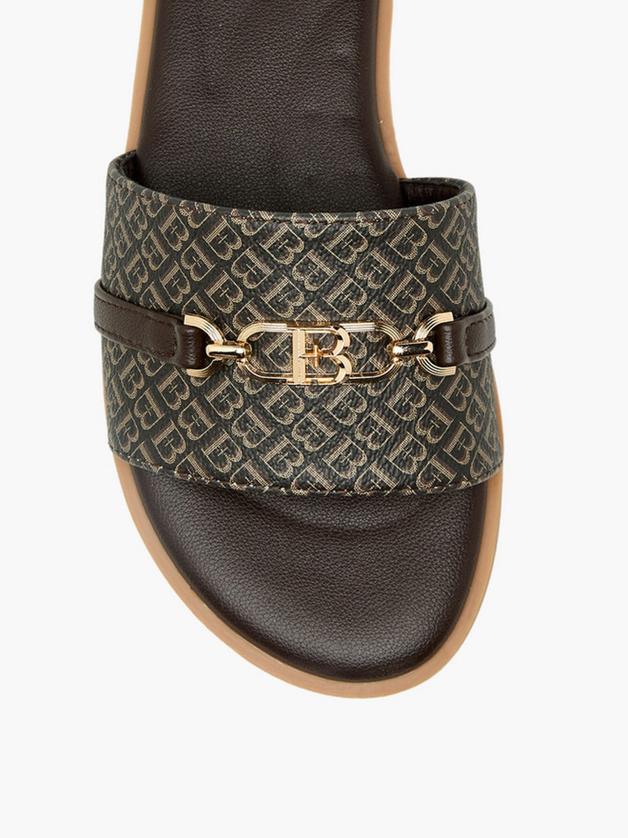 Women Monogram Print Slip-On Sandals