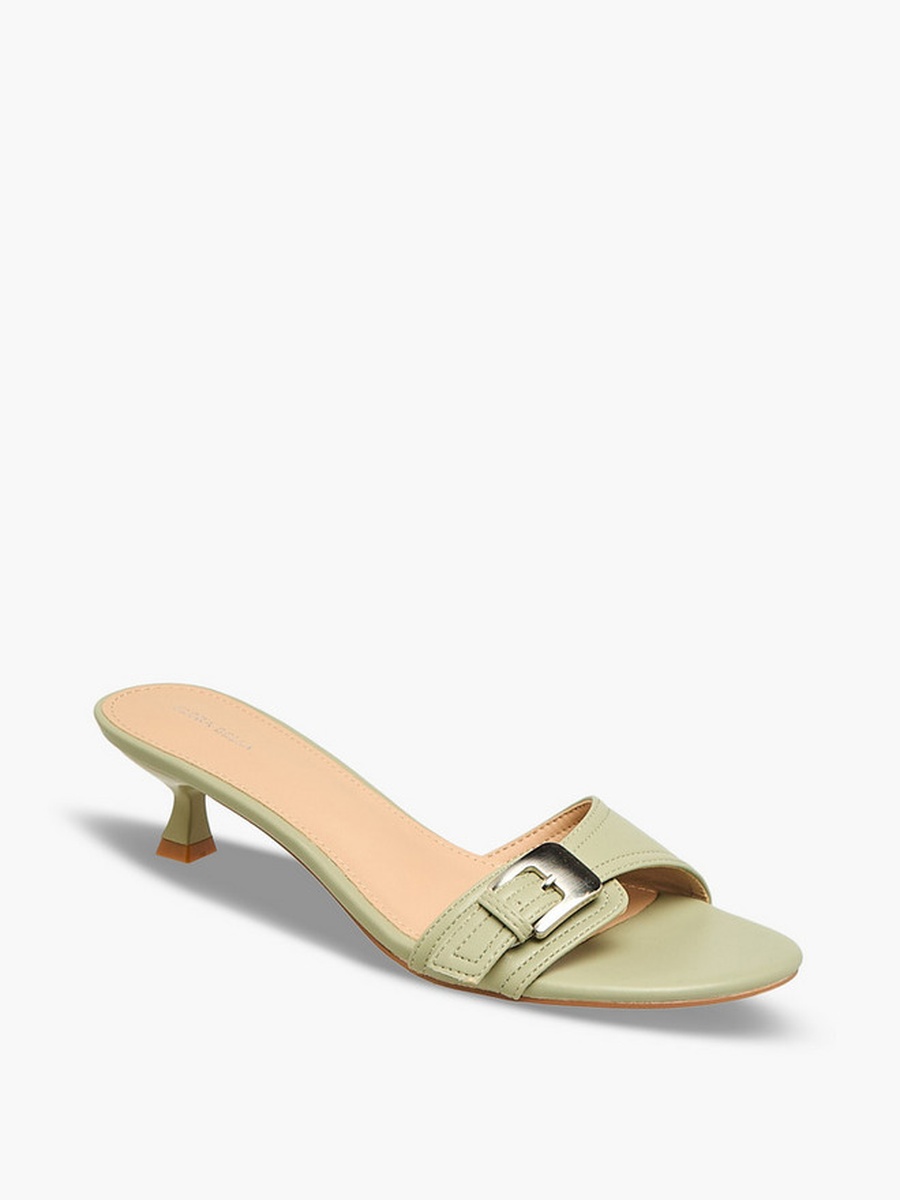 Women Buckle Accent Kitten Heel Sandals