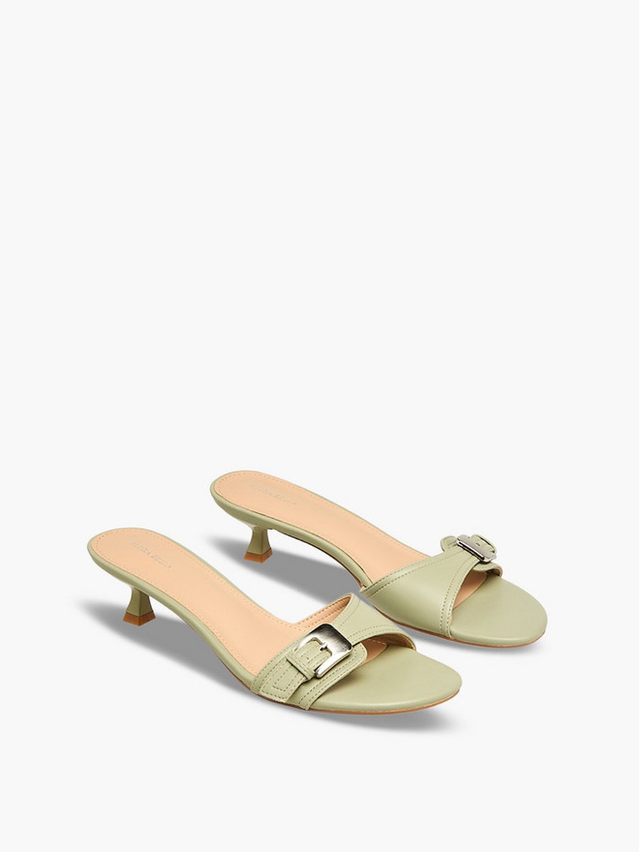 Women Buckle Accent Kitten Heel Sandals