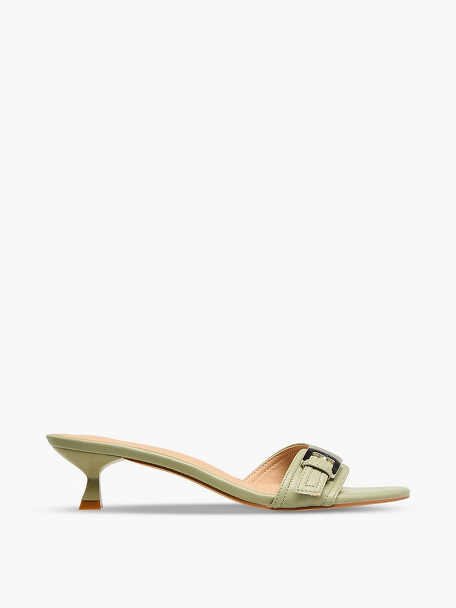 Women Buckle Accent Kitten Heel Sandals