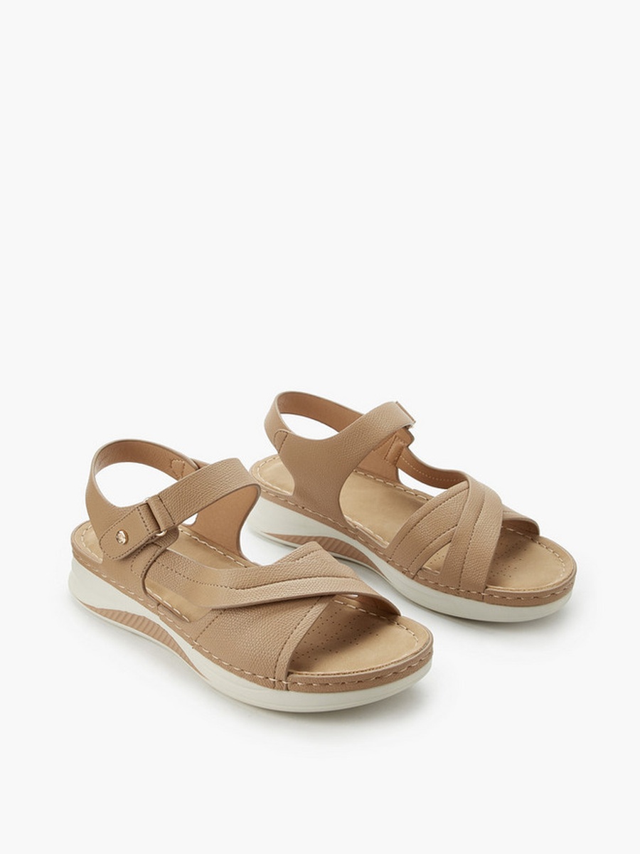 Women Hook and Loop Cross Strap Sandals