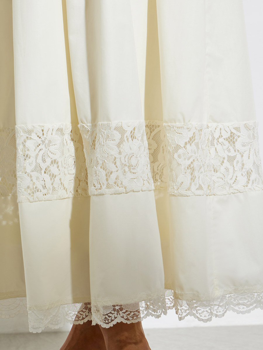 Off White Lace Insert A-Line Maxi Dress