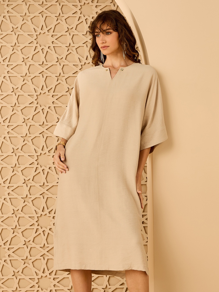 فستان قفطان ميدي بزينة سلسلة