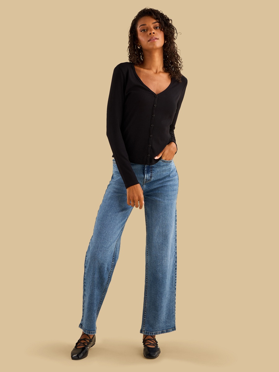 Henley Neck Ribbed Top