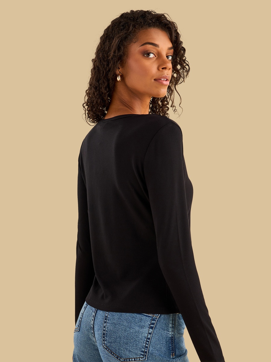 Henley Neck Ribbed Top