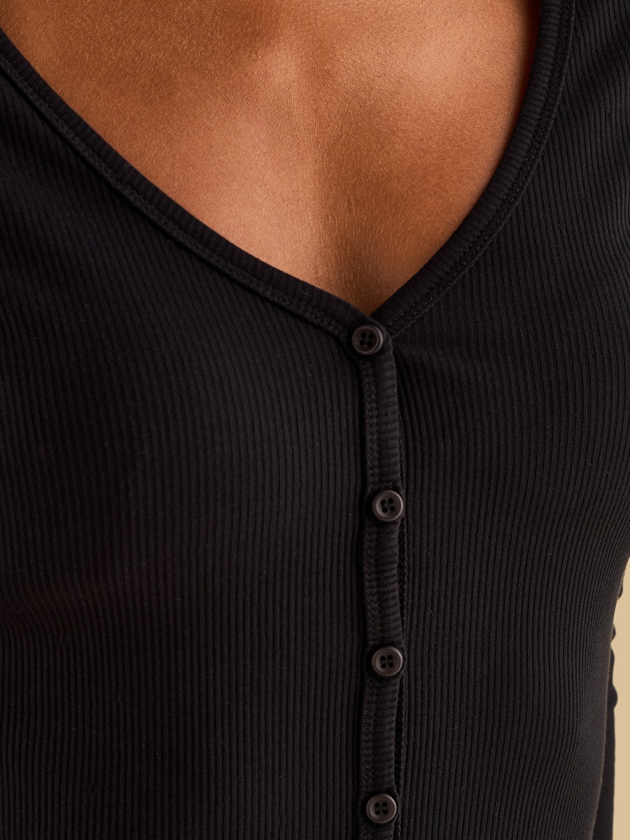 Henley Neck Ribbed Top