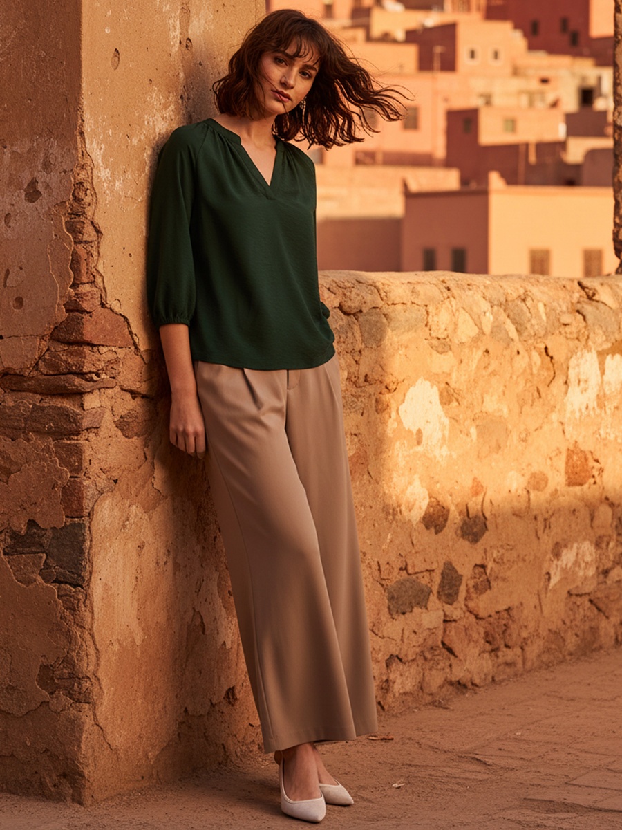 V Neck Top with 3/4 Sleeves