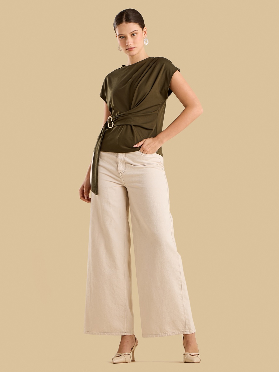 Buckle Accent Wrap Top