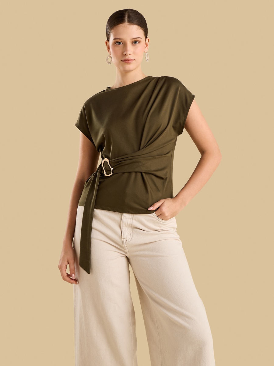 Buckle Accent Wrap Top