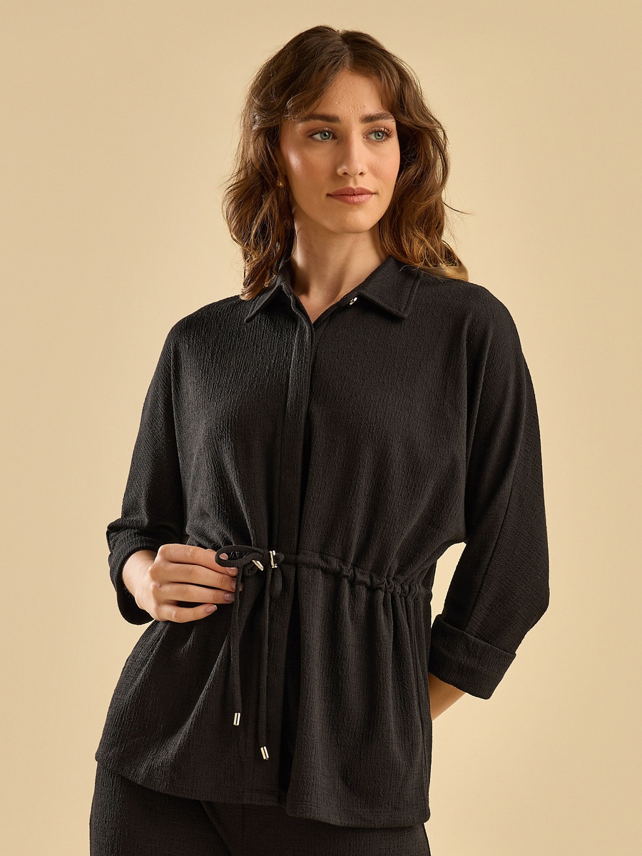 Textured Utility Top with Drawstring Waist