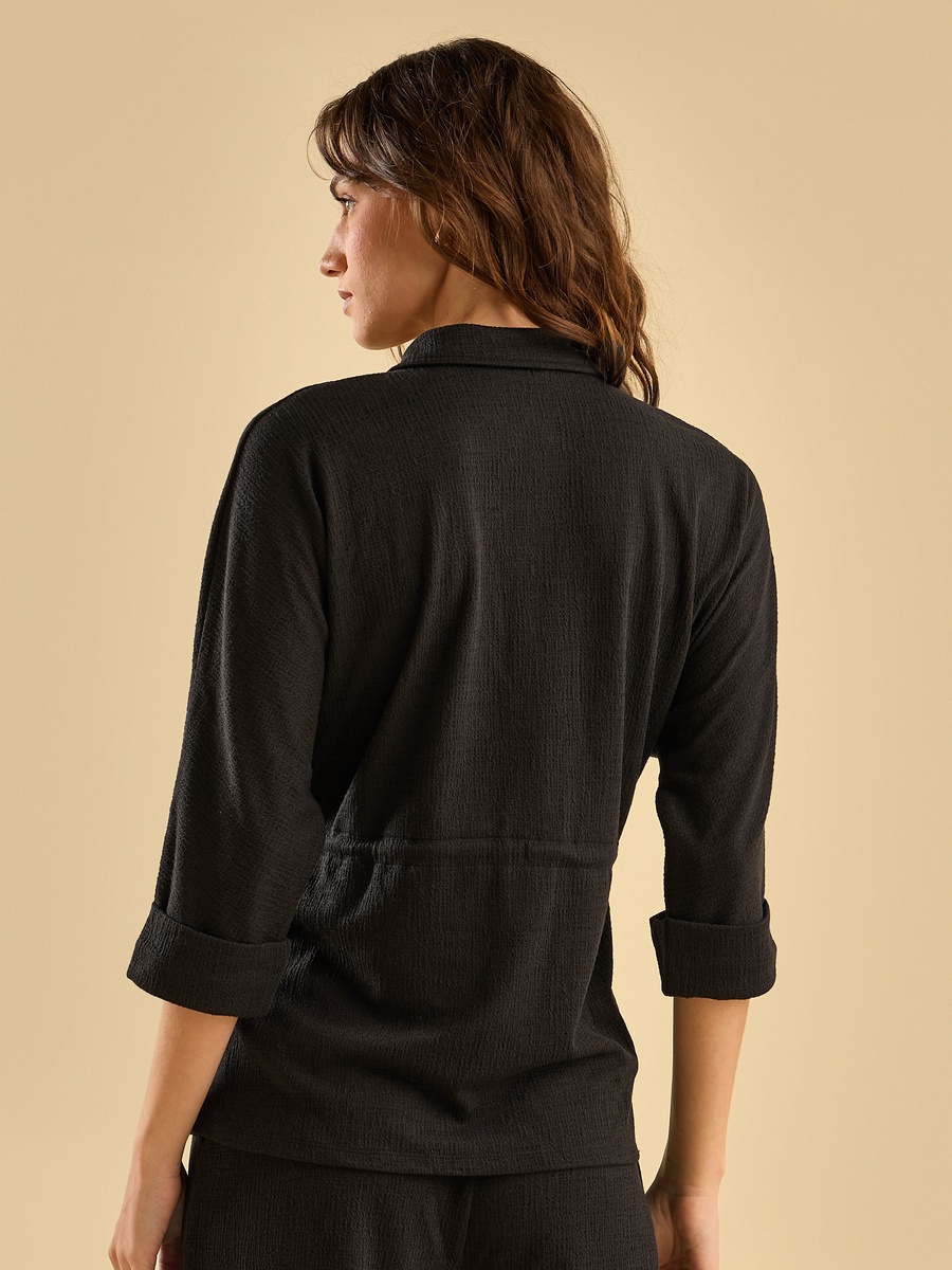 Textured Utility Top with Drawstring Waist