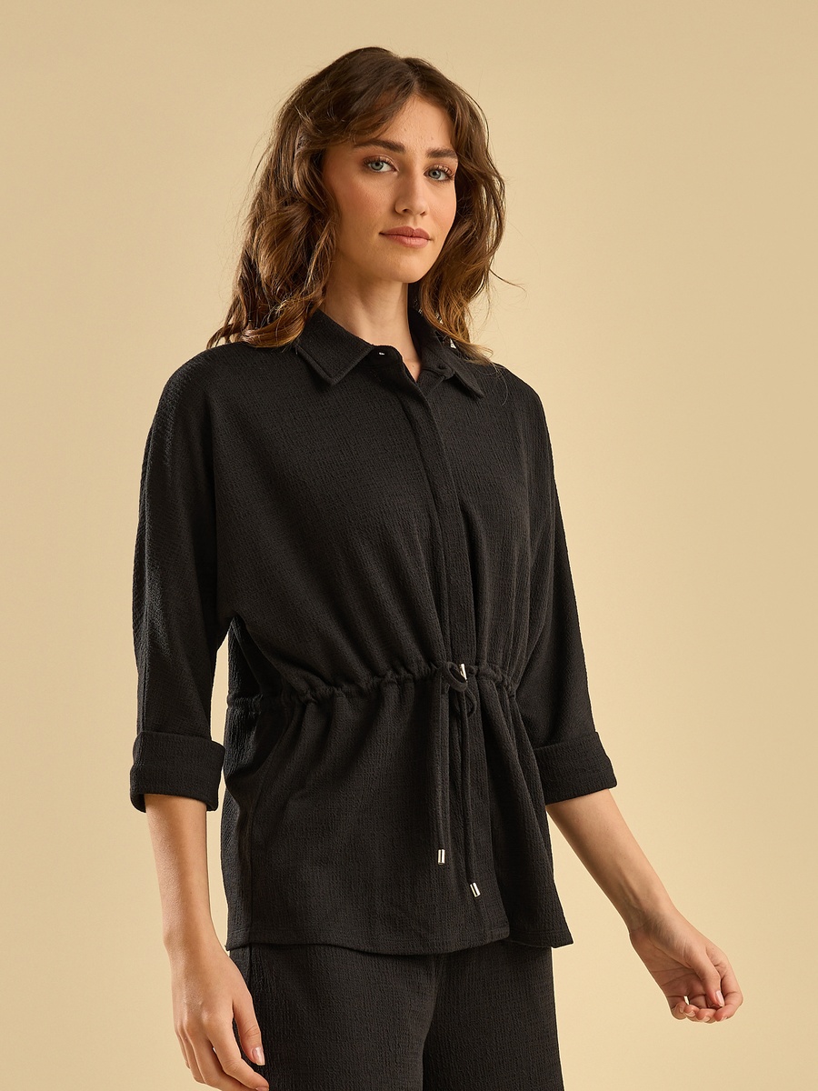 Textured Utility Top with Drawstring Waist