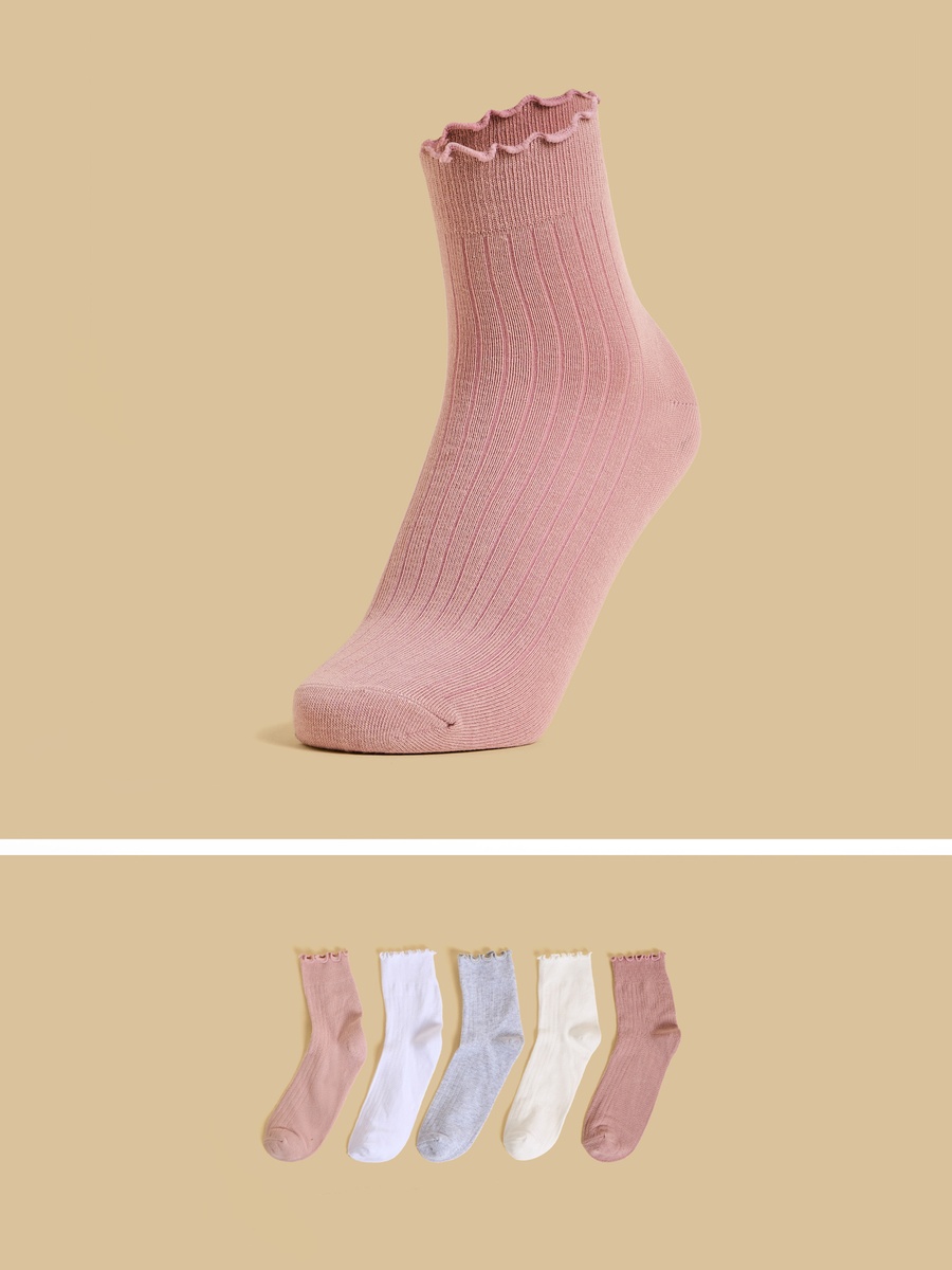 Pack of 5 - Lettuce Hem Ankle Length Socks