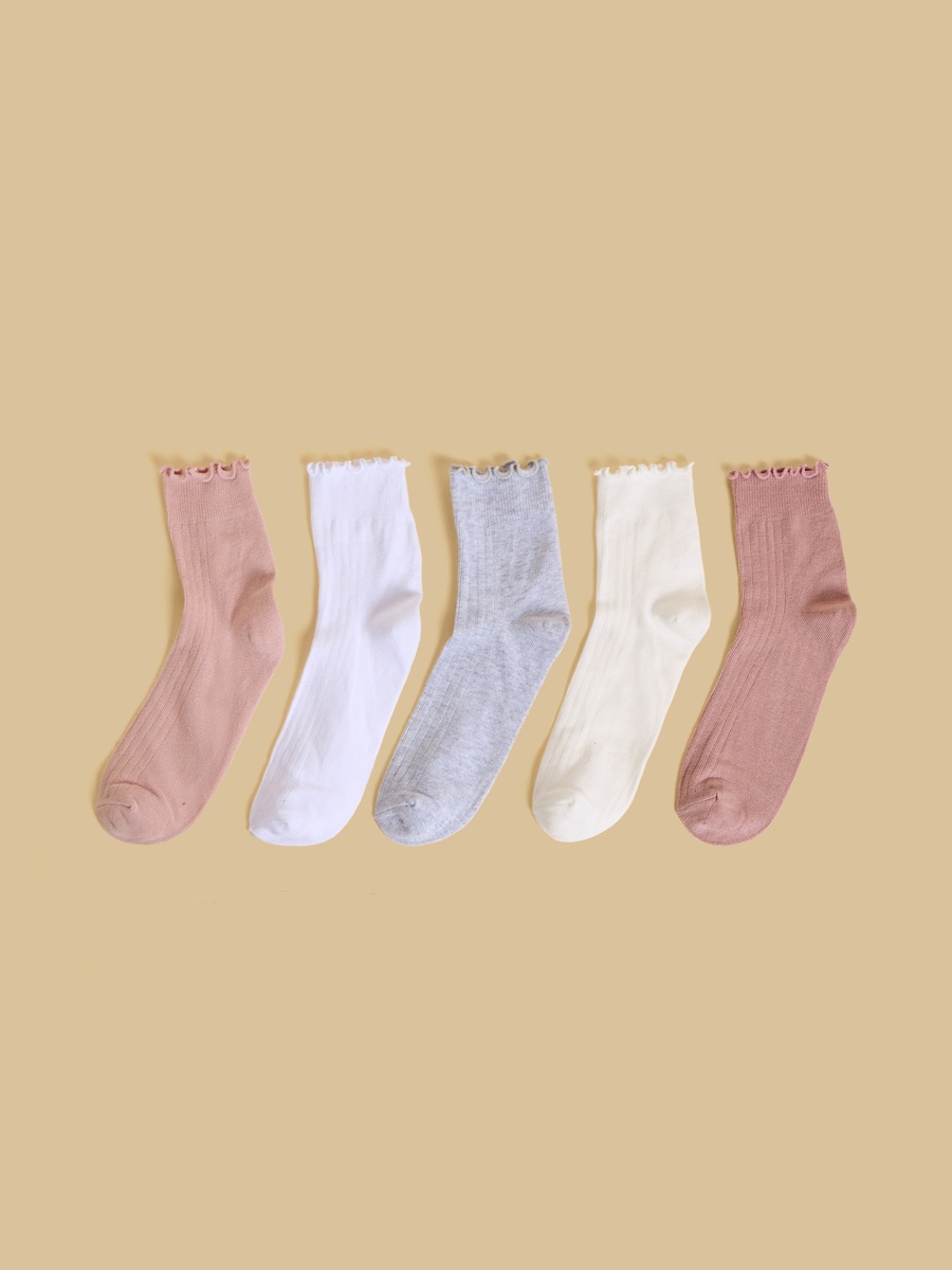 Pack of 5 - Lettuce Hem Ankle Length Socks