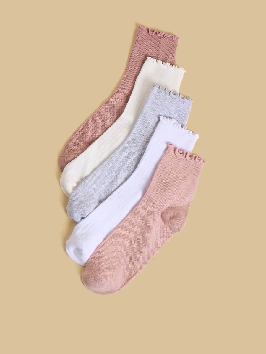 Pack of 5 - Lettuce Hem Ankle Length Socks