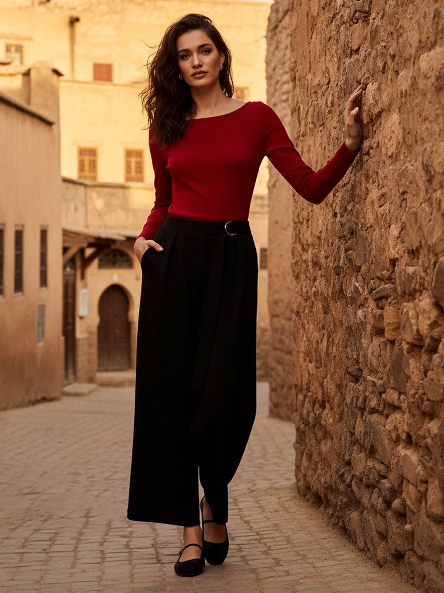 Buckle Detail Wide Leg Pants