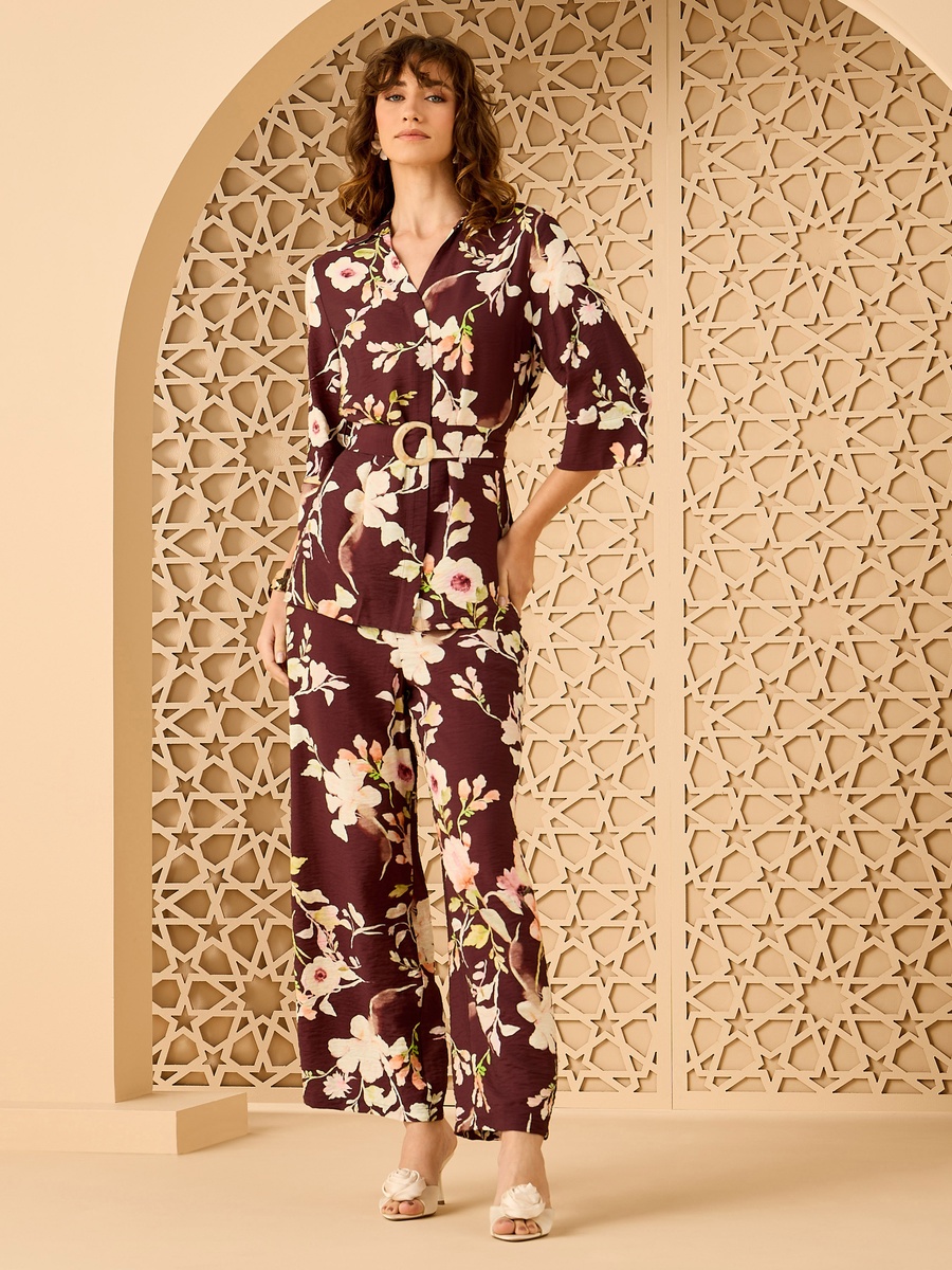 Floral Print Wide Leg Pants