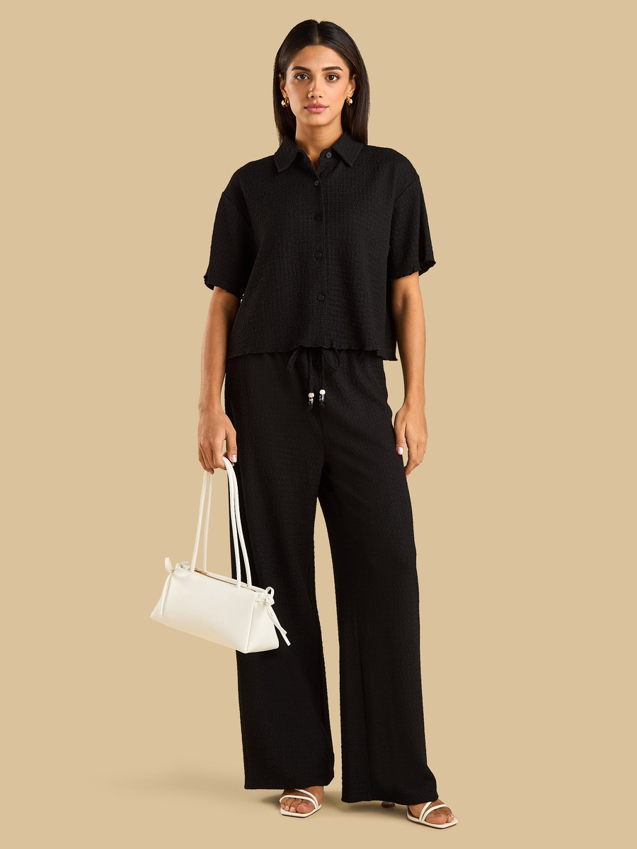 Textured Wide Leg Pants