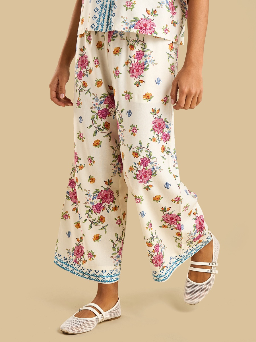 Floral Print Wide Leg Pants