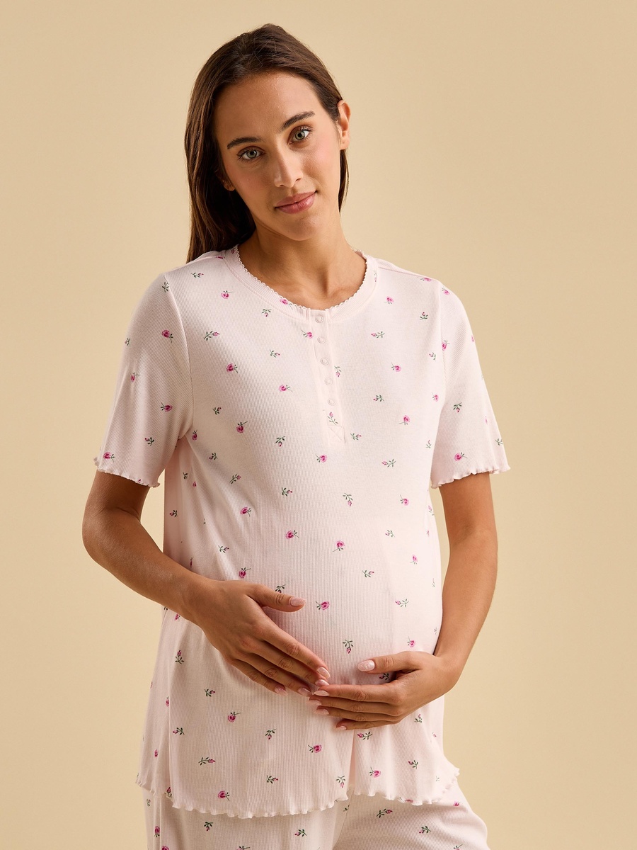 Floral Print Ribbed Maternity Pyjama Set