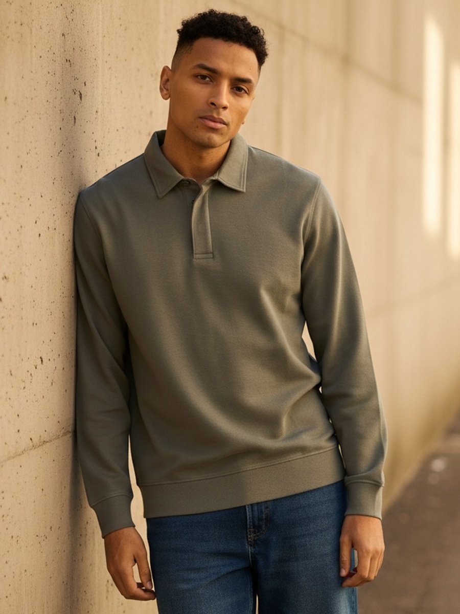 Textured Pique Polo Sweatshirt