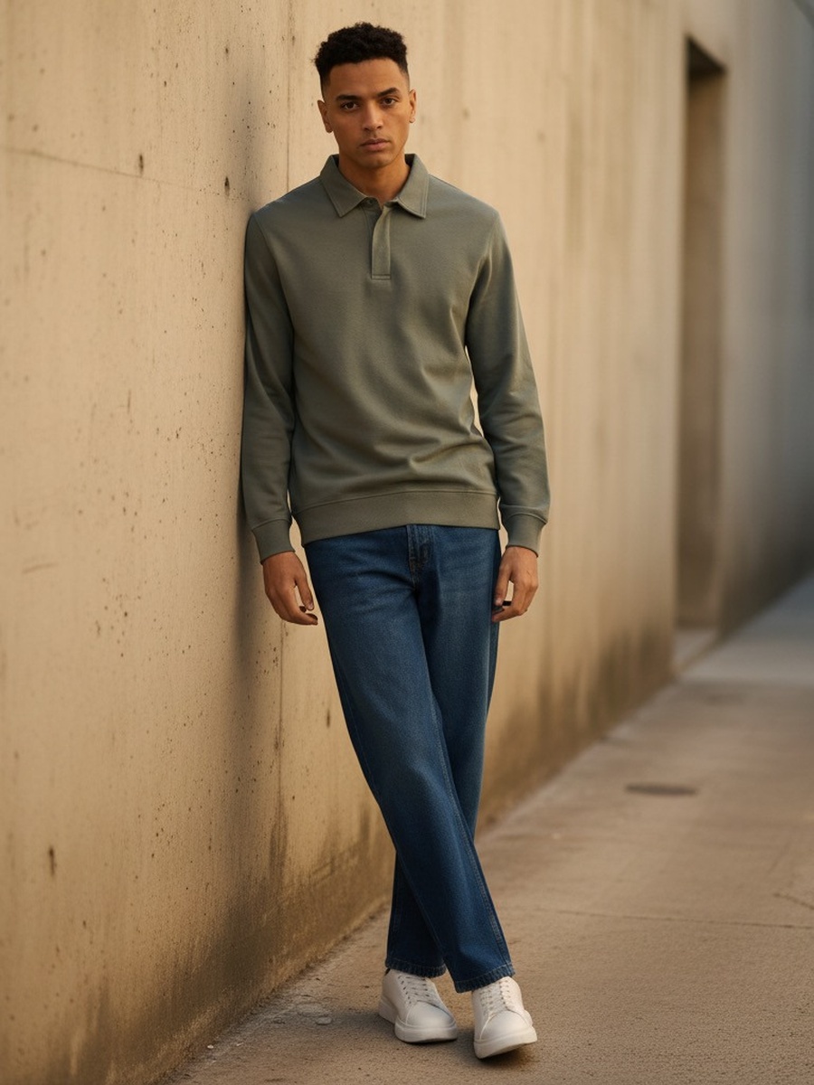 Textured Pique Polo Sweatshirt