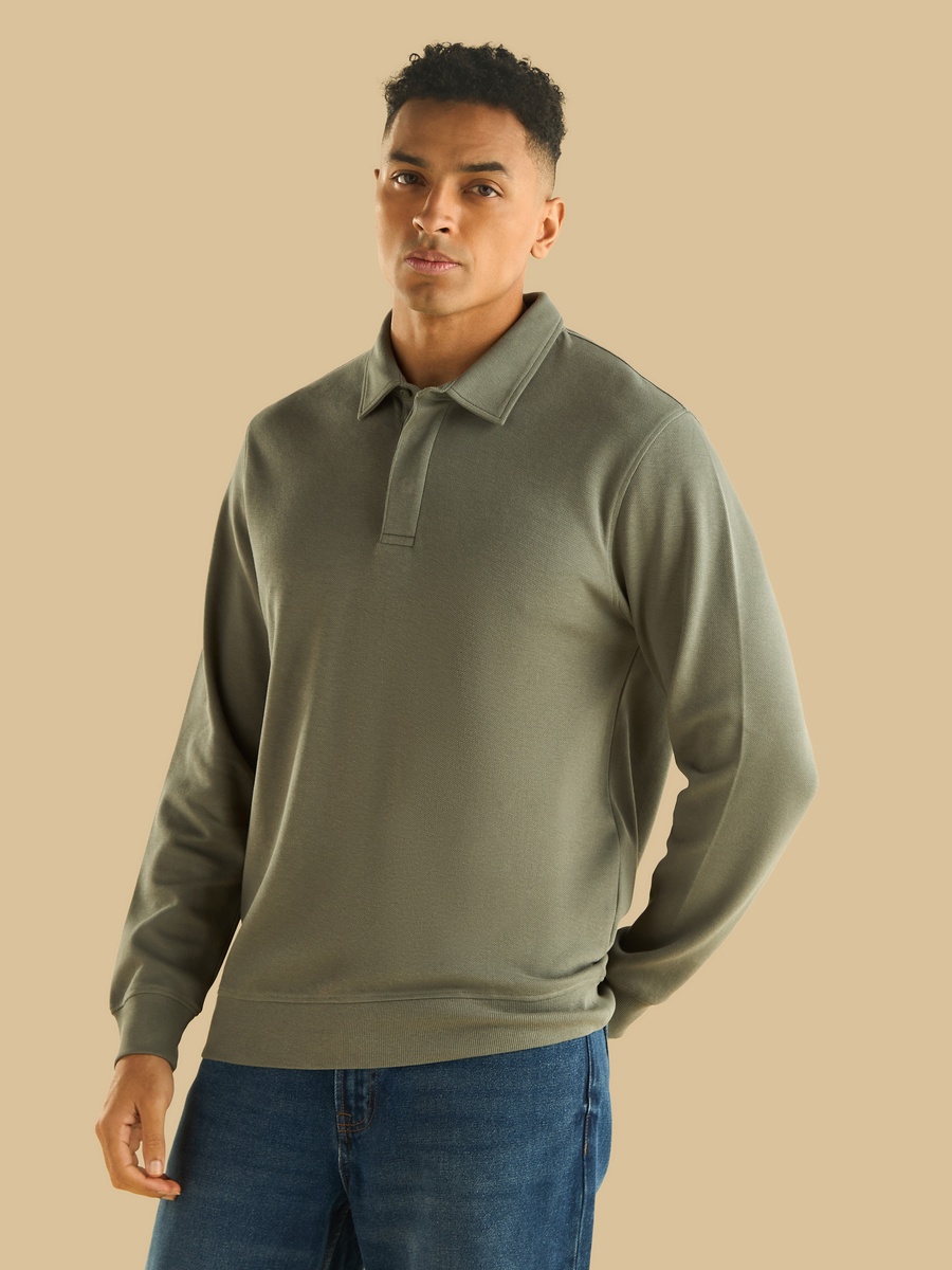 Textured Pique Polo Sweatshirt