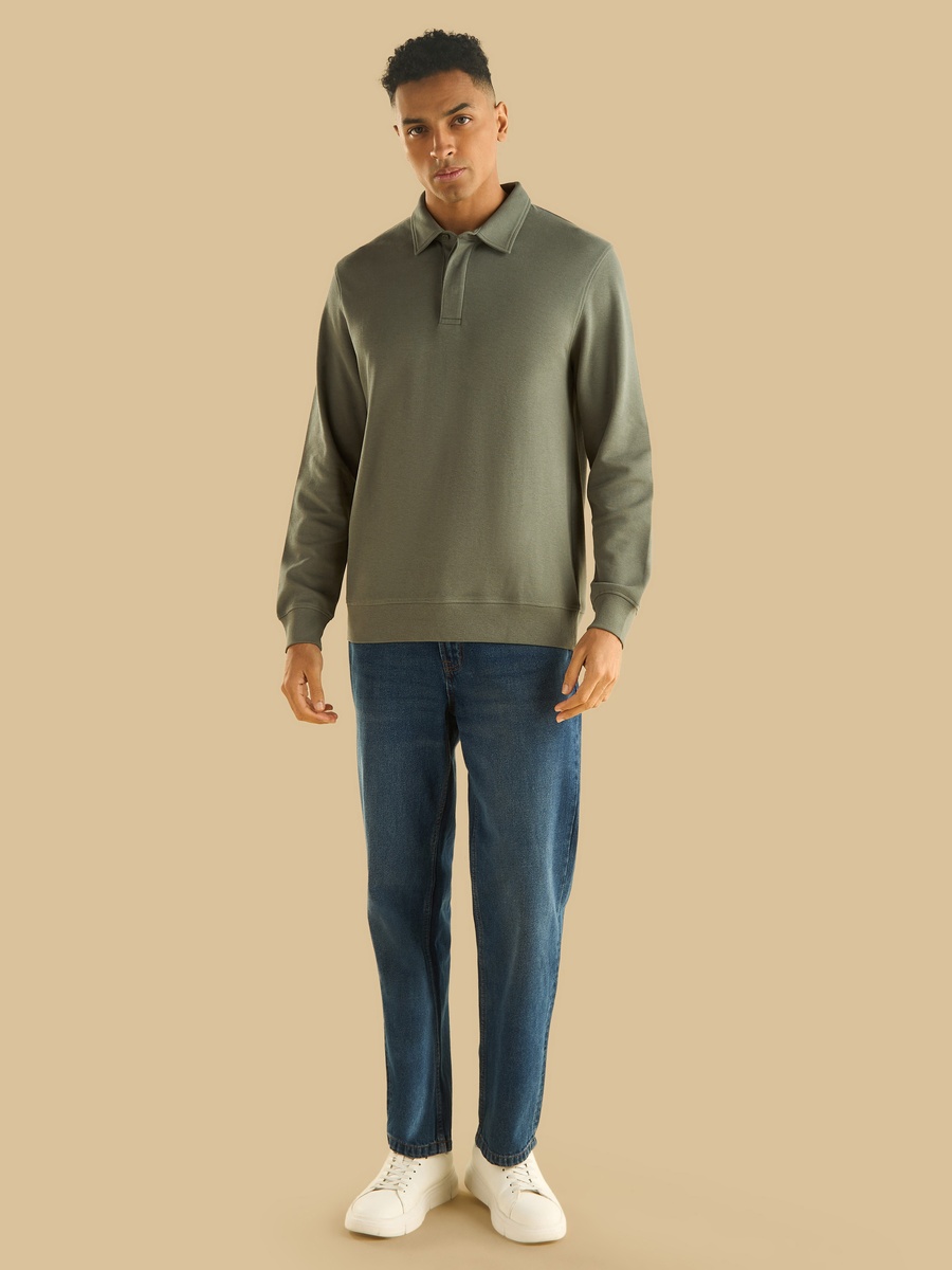 Textured Pique Polo Sweatshirt