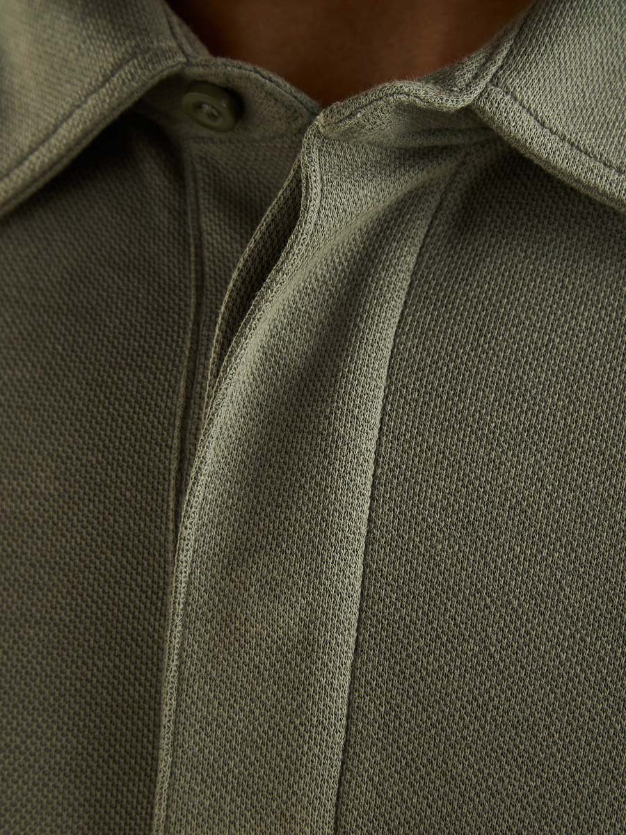 Textured Pique Polo Sweatshirt