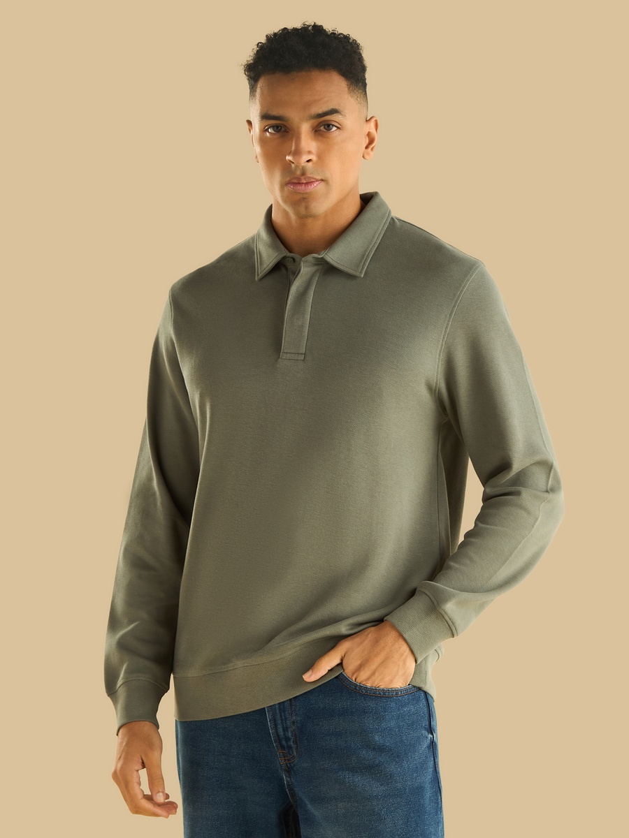 Textured Pique Polo Sweatshirt