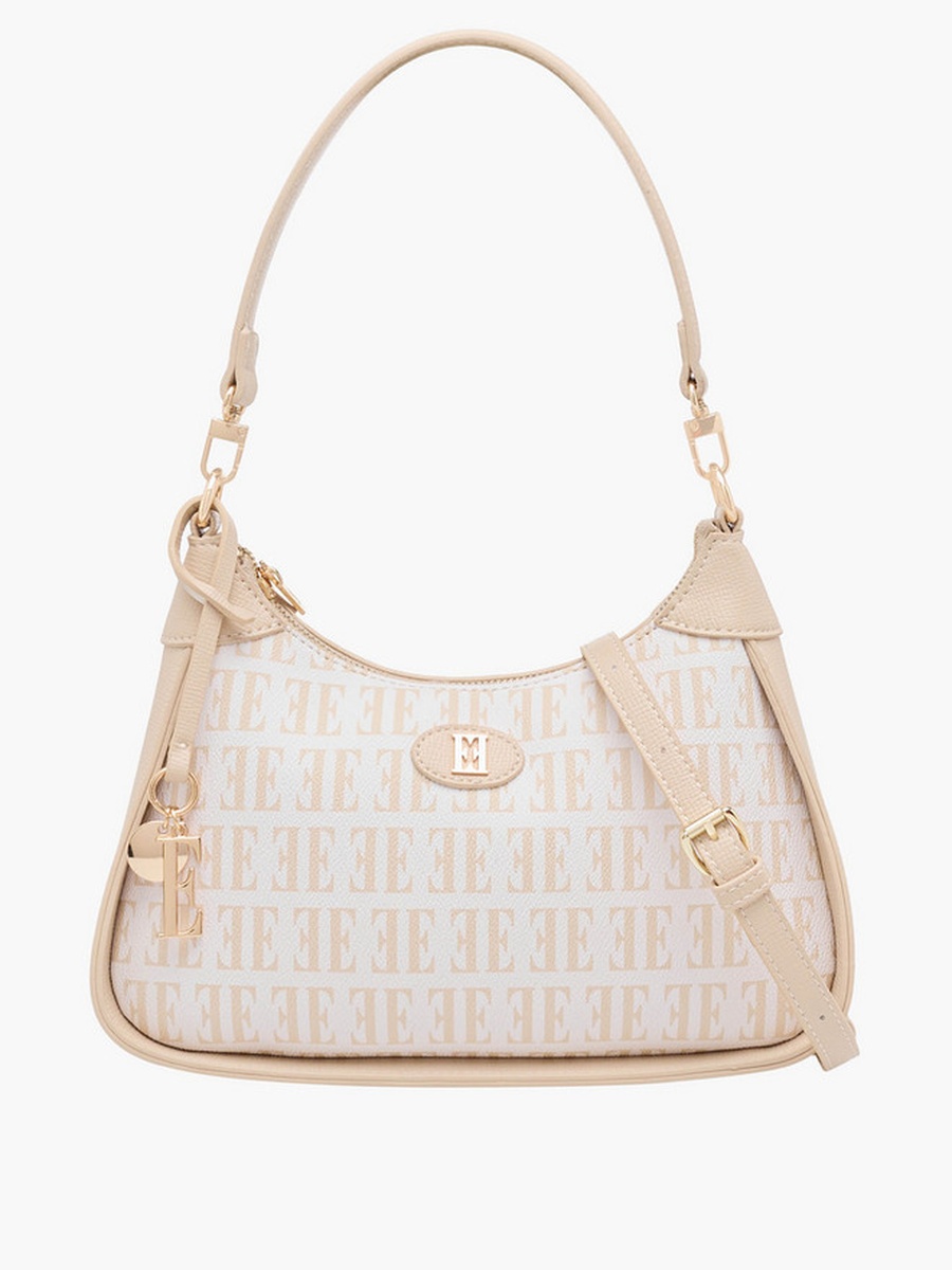 Monogram Print Shoulder Bag with Detachable Strap