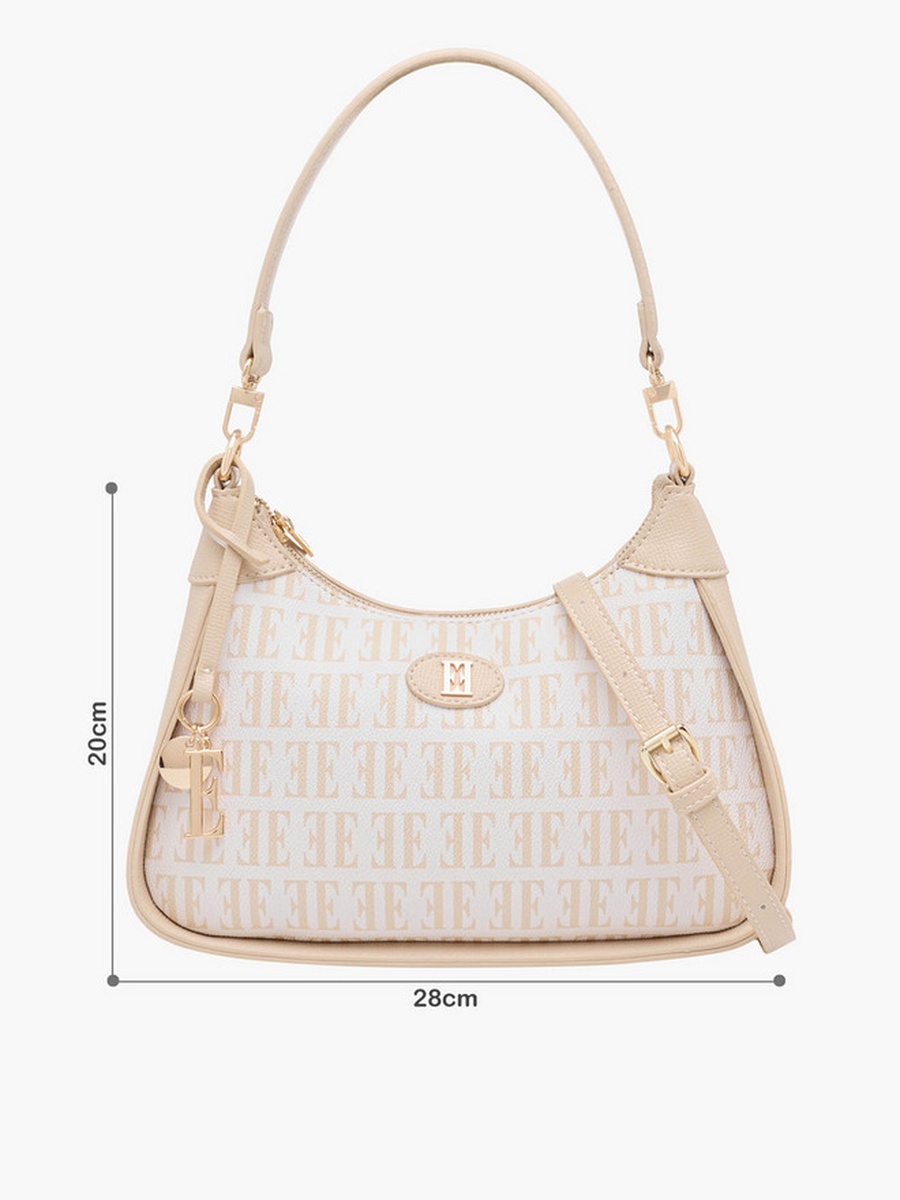 Monogram Print Shoulder Bag with Detachable Strap