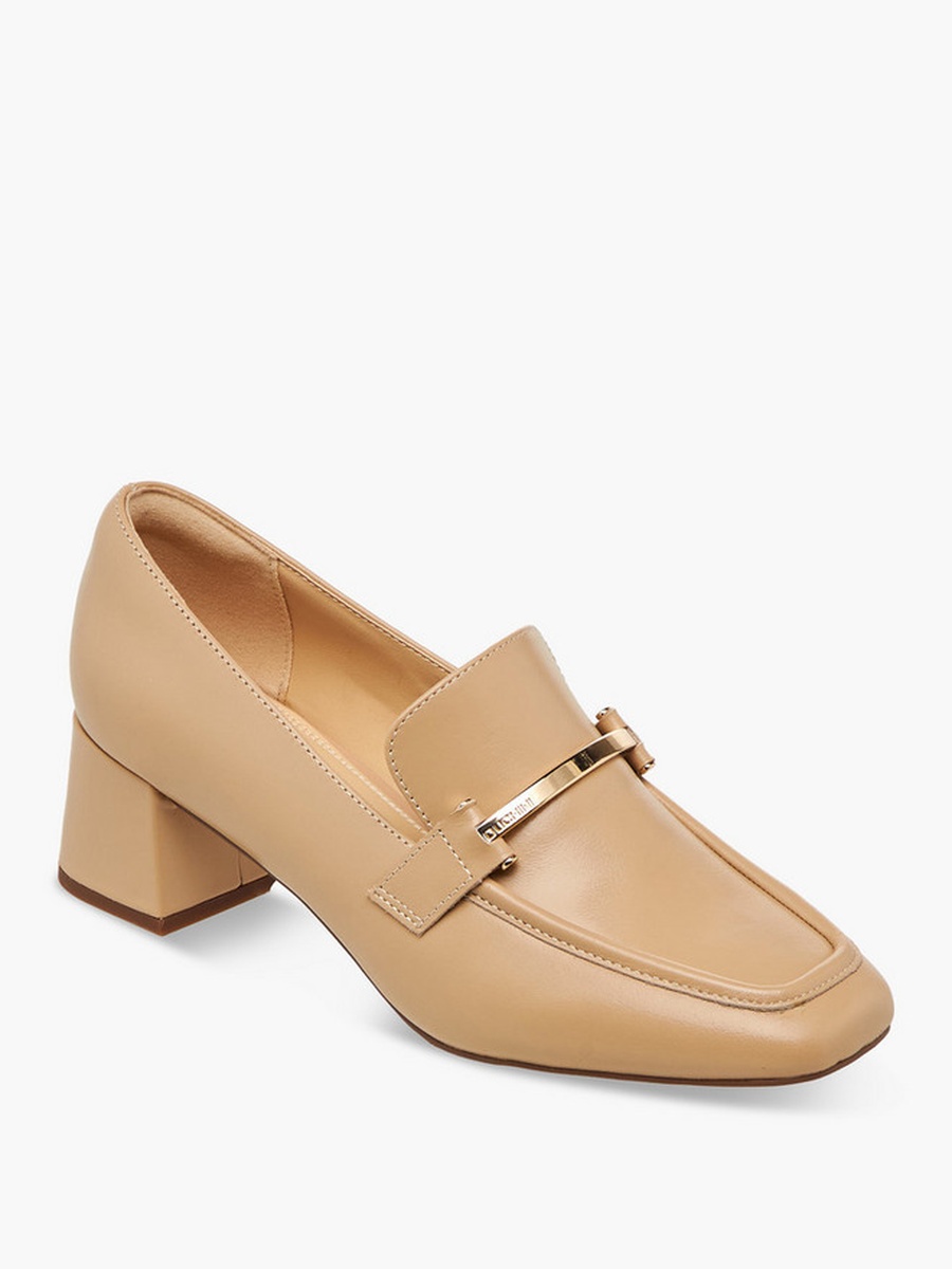 Women Block Heel Leather Loafers