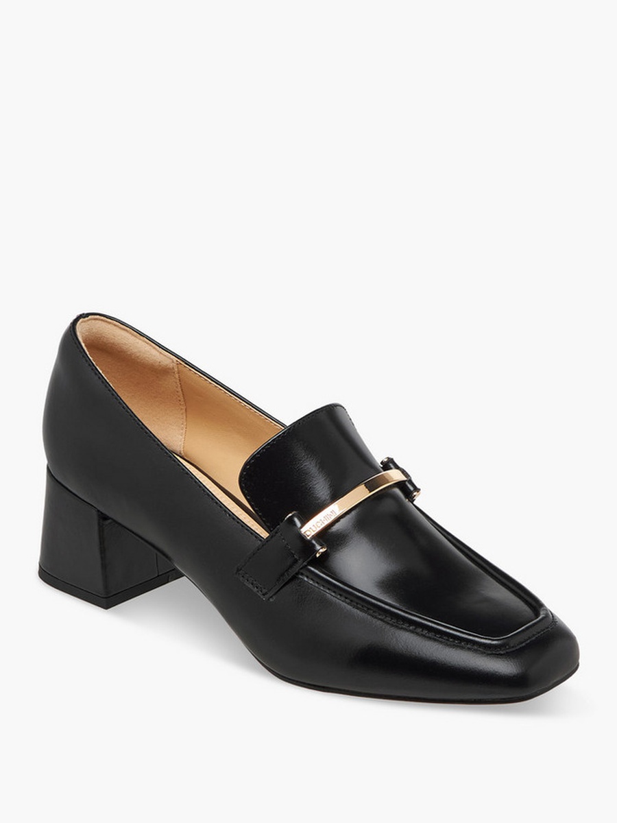 Women Block Heel Leather Loafers