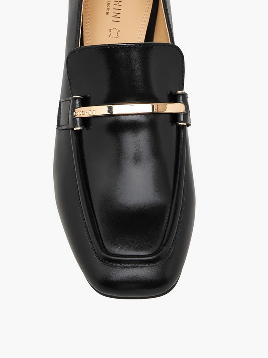 Women Block Heel Leather Loafers