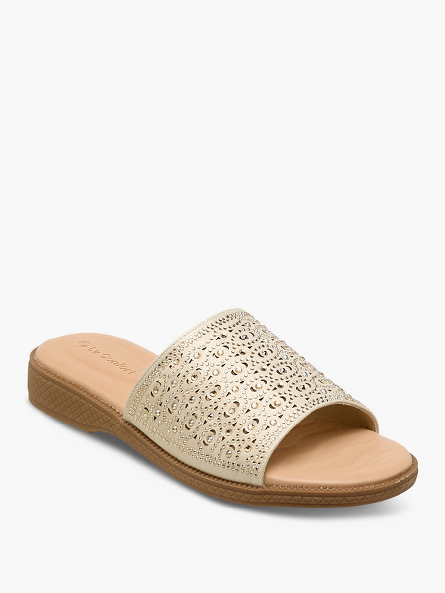 Women Perforated Embellished Slip-On Sandals 