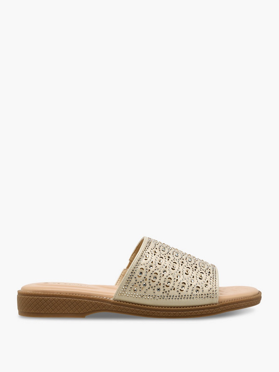 Women Perforated Embellished Slip-On Sandals 