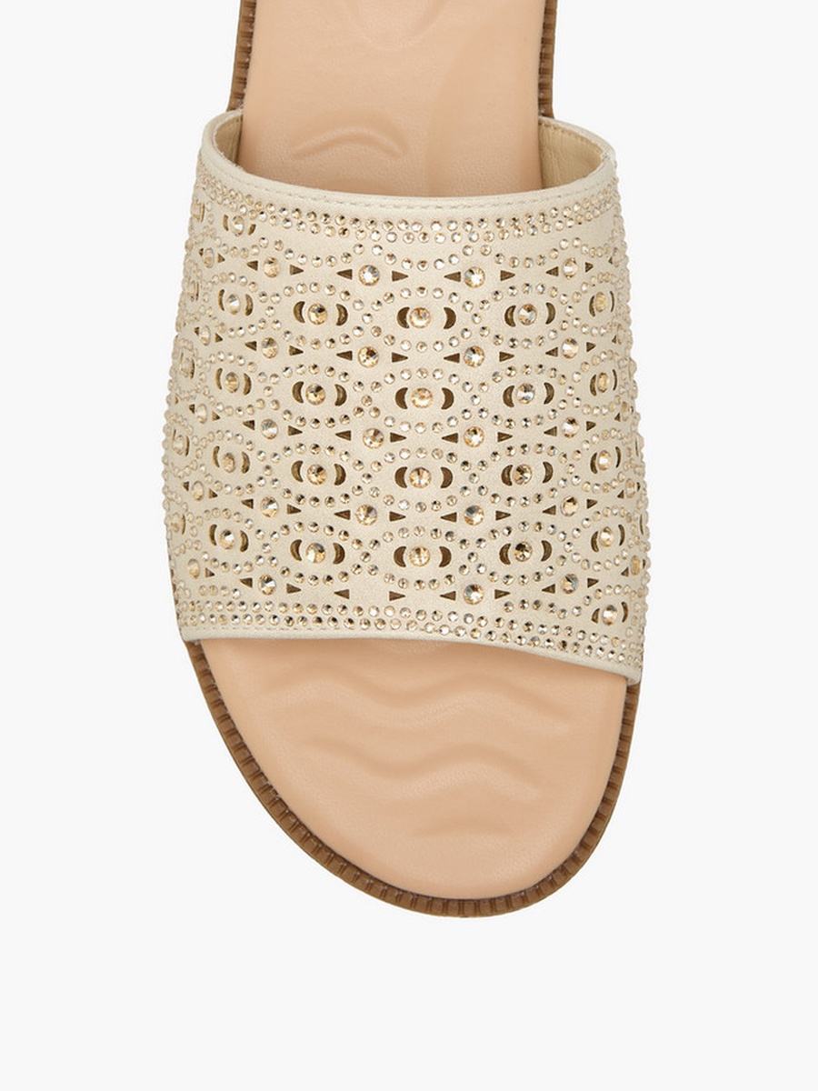 Women Perforated Embellished Slip-On Sandals 