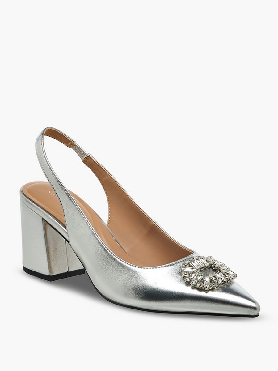 Women Embellished Block Heel Slingback Shoes 