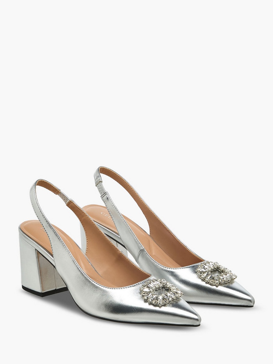 Women Embellished Block Heel Slingback Shoes 