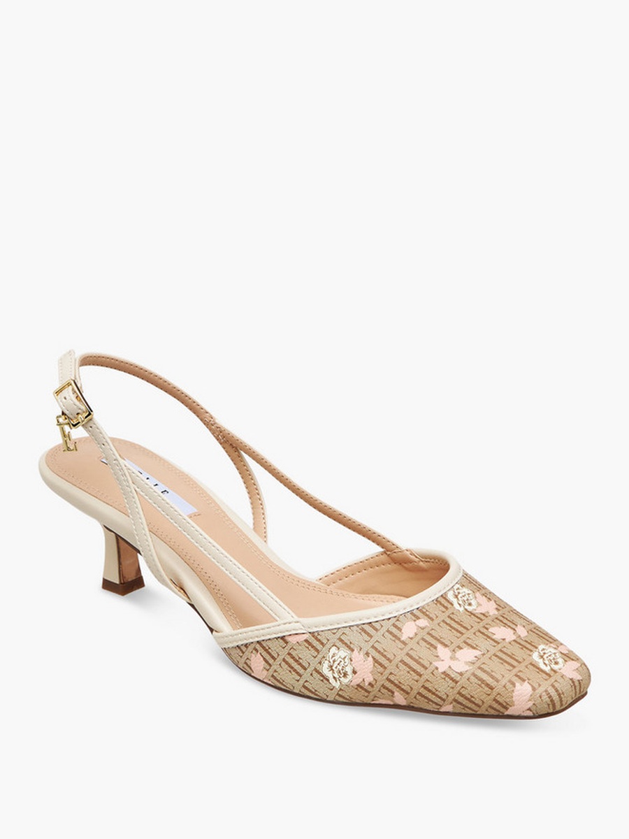 Women Monogram Print Kitten Heel Shoes