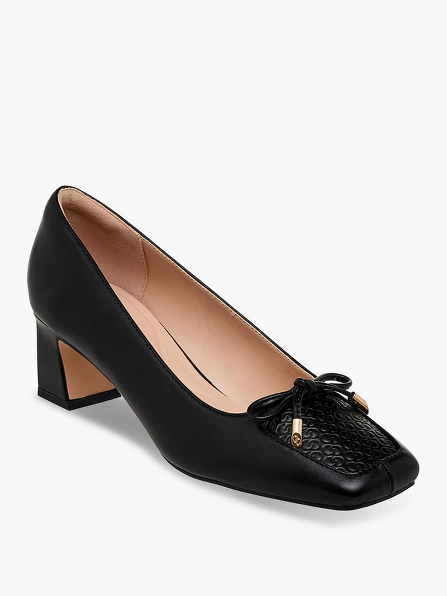 Women Logo Embossed Block Heel Pumps