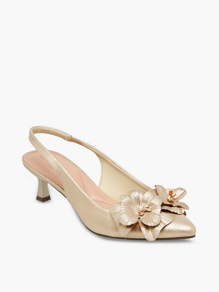 Women Floral Accent Kitten Heel Slingback Shoes 