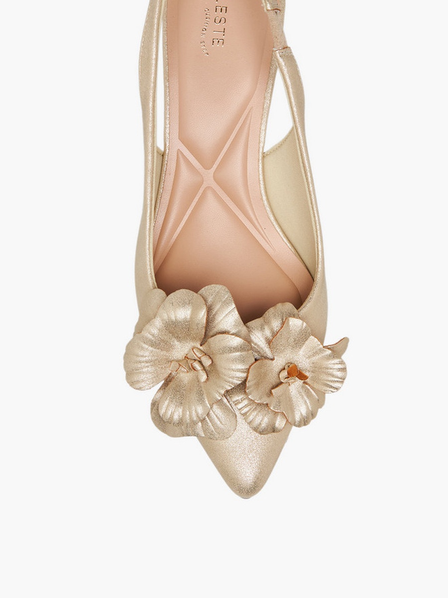 Women Floral Accent Kitten Heel Slingback Shoes 