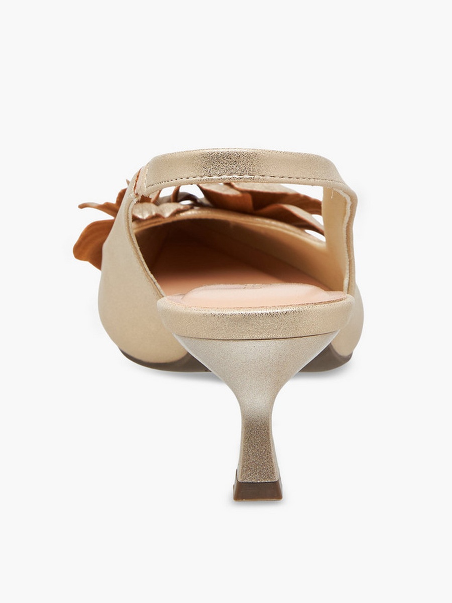 Women Floral Accent Kitten Heel Slingback Shoes 