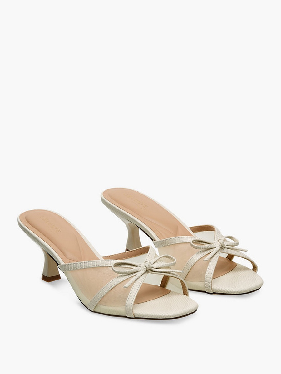 Women Bow Applique Kitten Heel Sandals